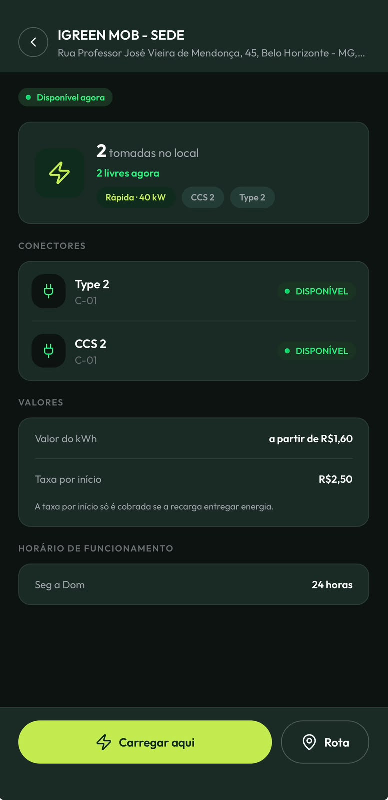 Toque em carregar no aplicativo iGreen MOB