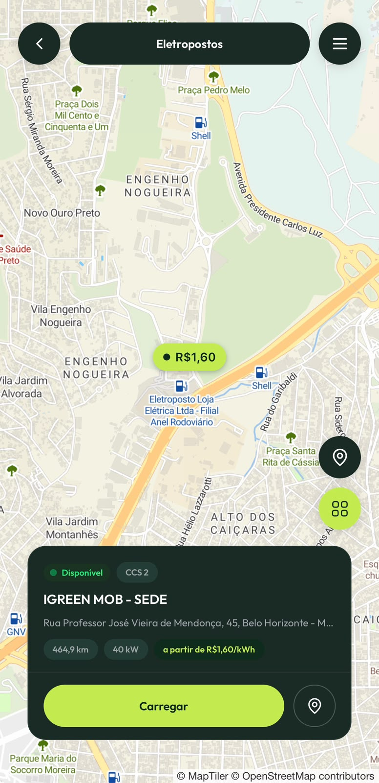 Abra o mapa no aplicativo iGreen MOB
